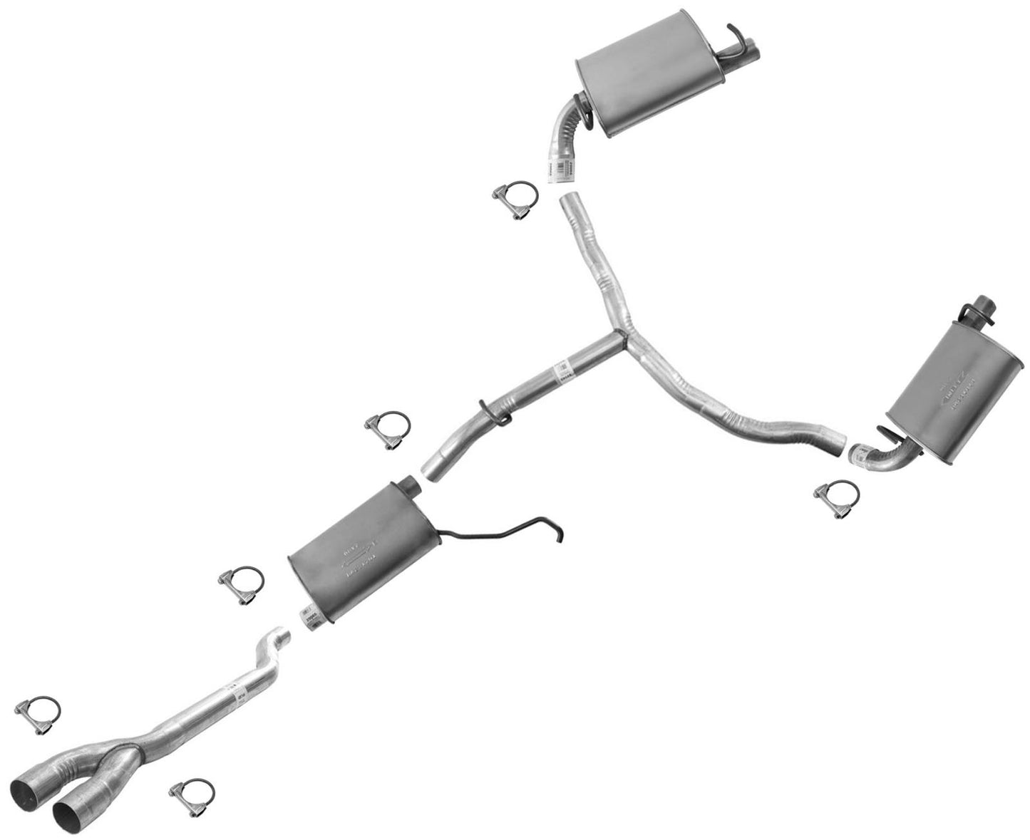 Se adapta al sistema de escape Chrysler 300 11-14 después de los convertidores, resonador de silenciadores dobles