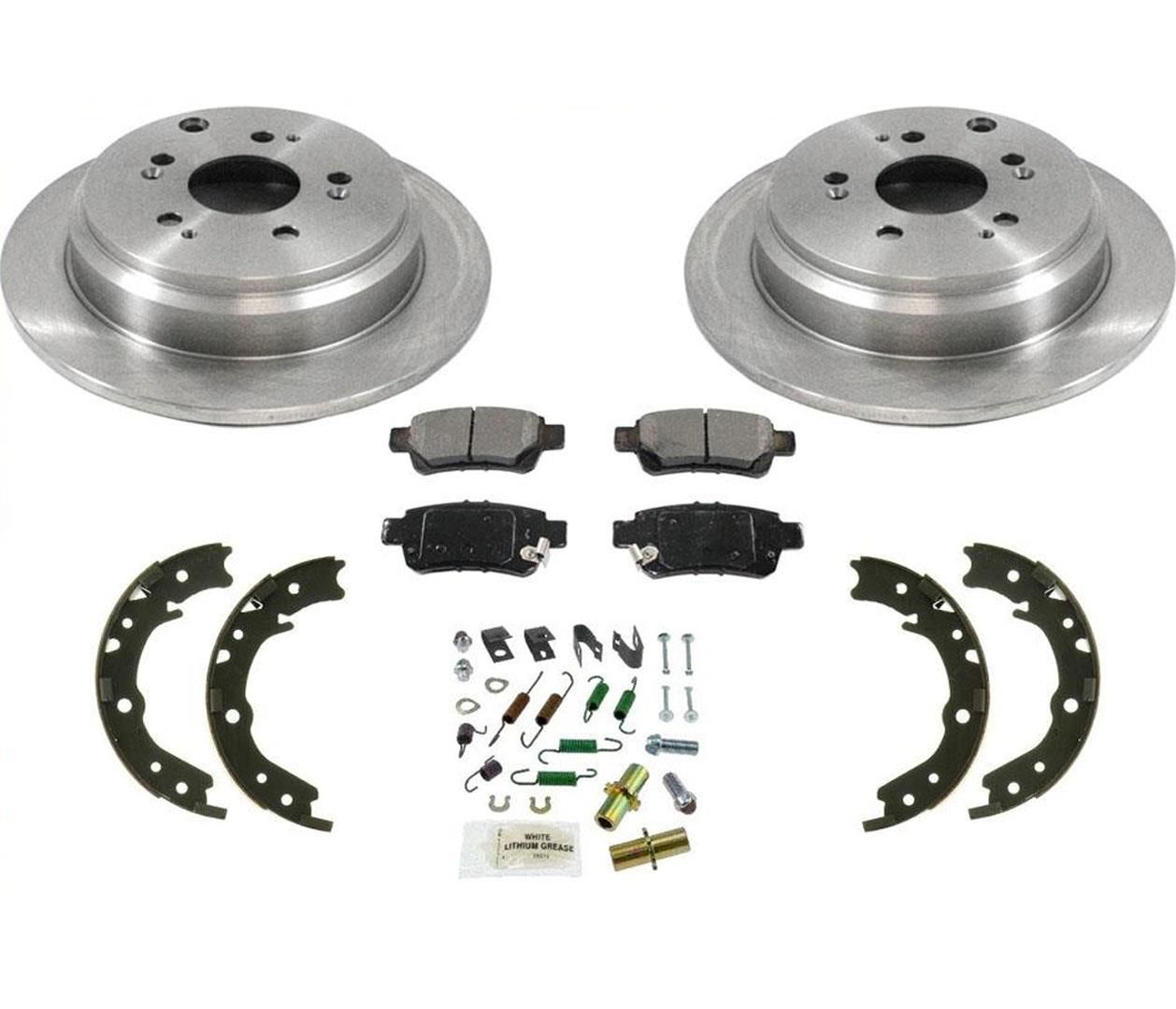 Fits 2005-2010 Odyssey Rear Brake Rotors Ceramic Pads Parking Shoes Springs Kit