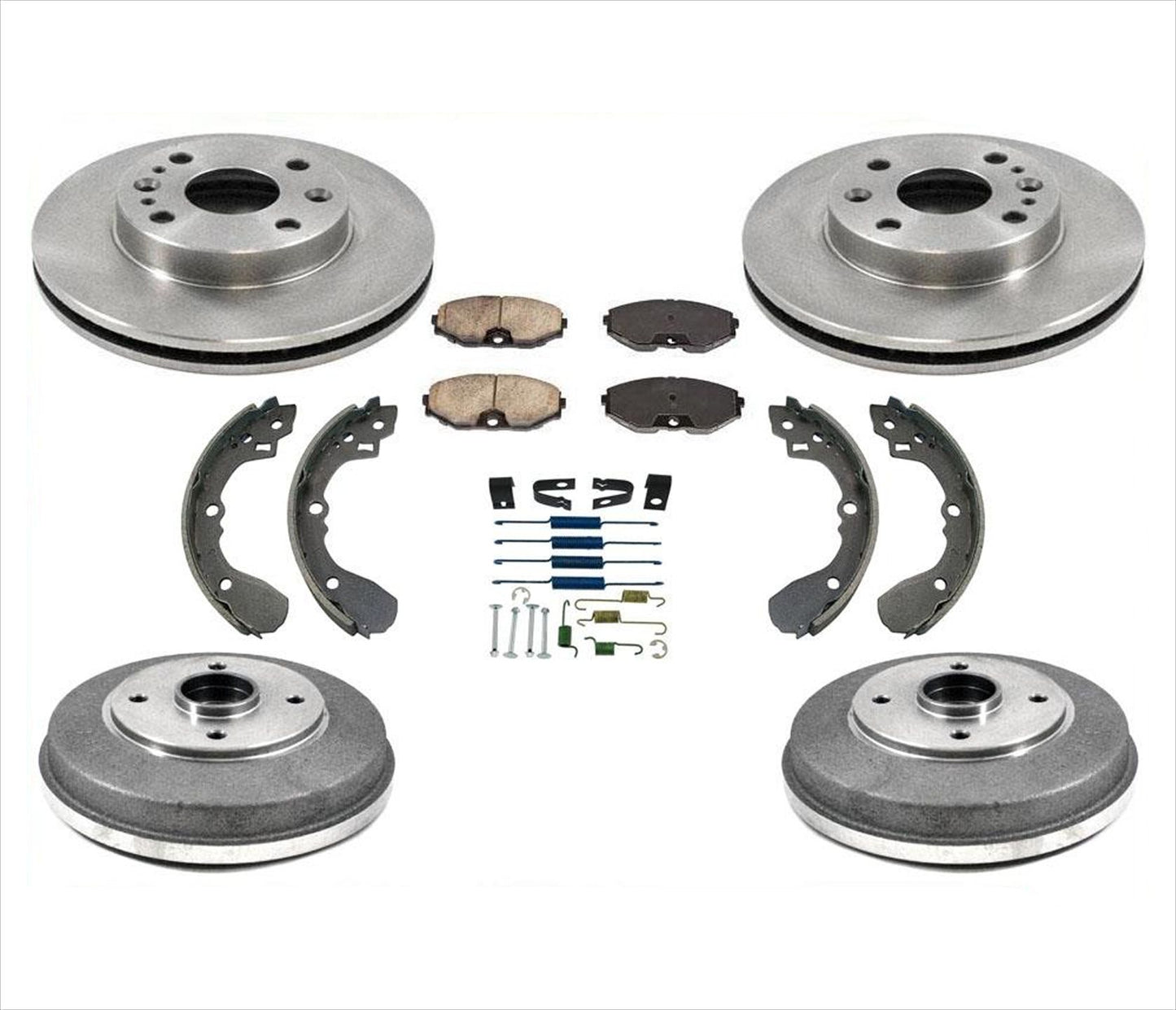 Rotores Pastillas Tambores de Freno Zapatas Resortes No ABS se adapta a Kia Rio 01-02 Sin ABS 7 piezas