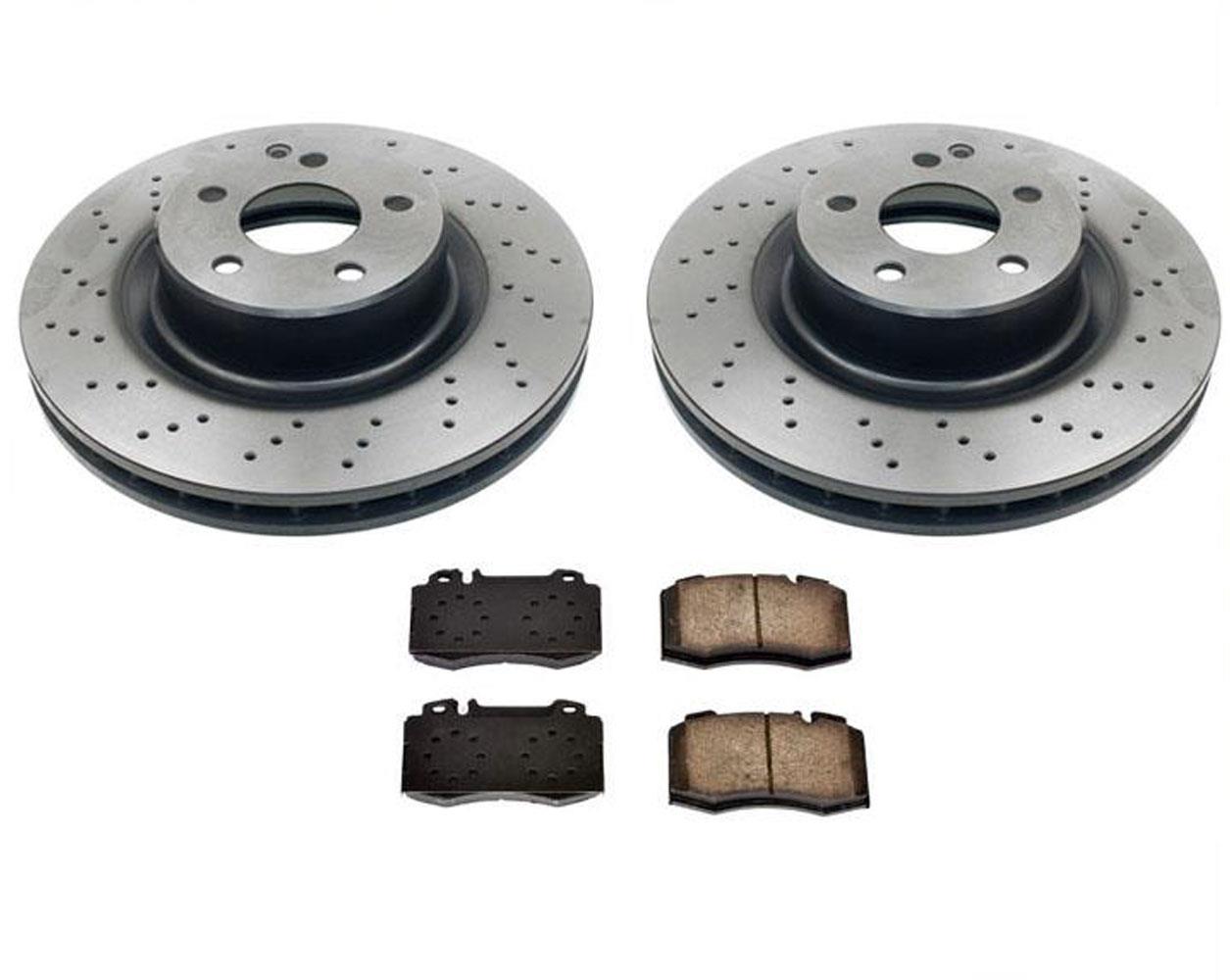 Rotores delanteros y pastillas de freno con perforación cruzada para Mercedes-Benz S430 2000-2002