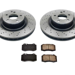 Rotores delanteros y pastillas de freno con perforación cruzada para Mercedes-Benz S430 2000-2002