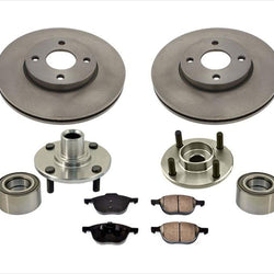 Front Rotors & Brake Ceramic Pads With Front Hub & Bearings for Ford Focus 05-07