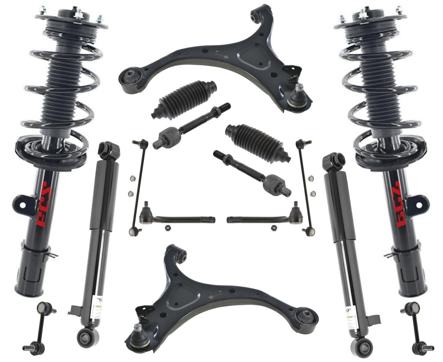 Puntales delanteros amortiguadores traseros brazo de control varillas de amarre para Hyundai Santa Fe 10-12 16 piezas