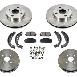 Front Rotors Rear Drums Brake Pads Shoes Spring Kit For Toyota Yaris 2006-2013