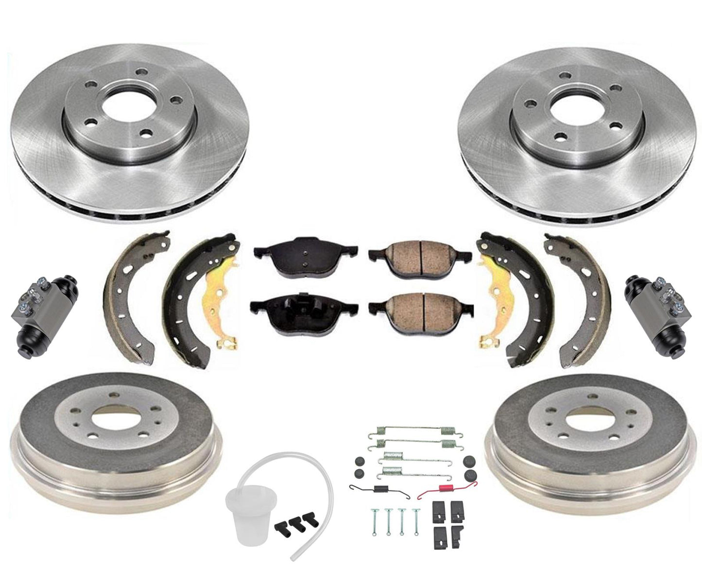 Para 12-18 Focus S SE Kit de rotores de freno de disco delantero y tambores traseros, 10 piezas (sin turbo)