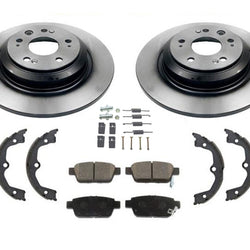 Rotores de freno de disco trasero con pastillas de cerámica y zapatas de estacionamiento para Acura TL 09-14, 5 piezas