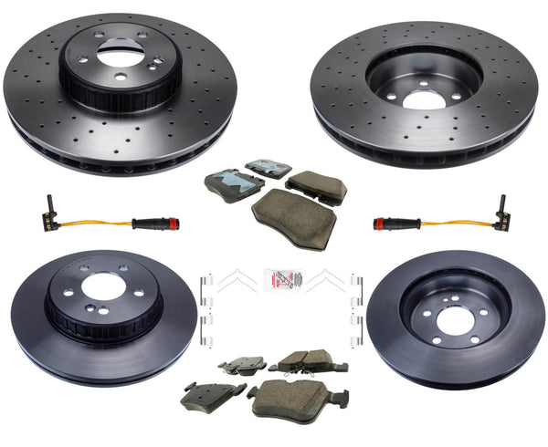 Pastillas de rotores de disco de freno Frt &amp; Rr con alto contenido de carbono para Mercedes C300 15-21 342MM AMG