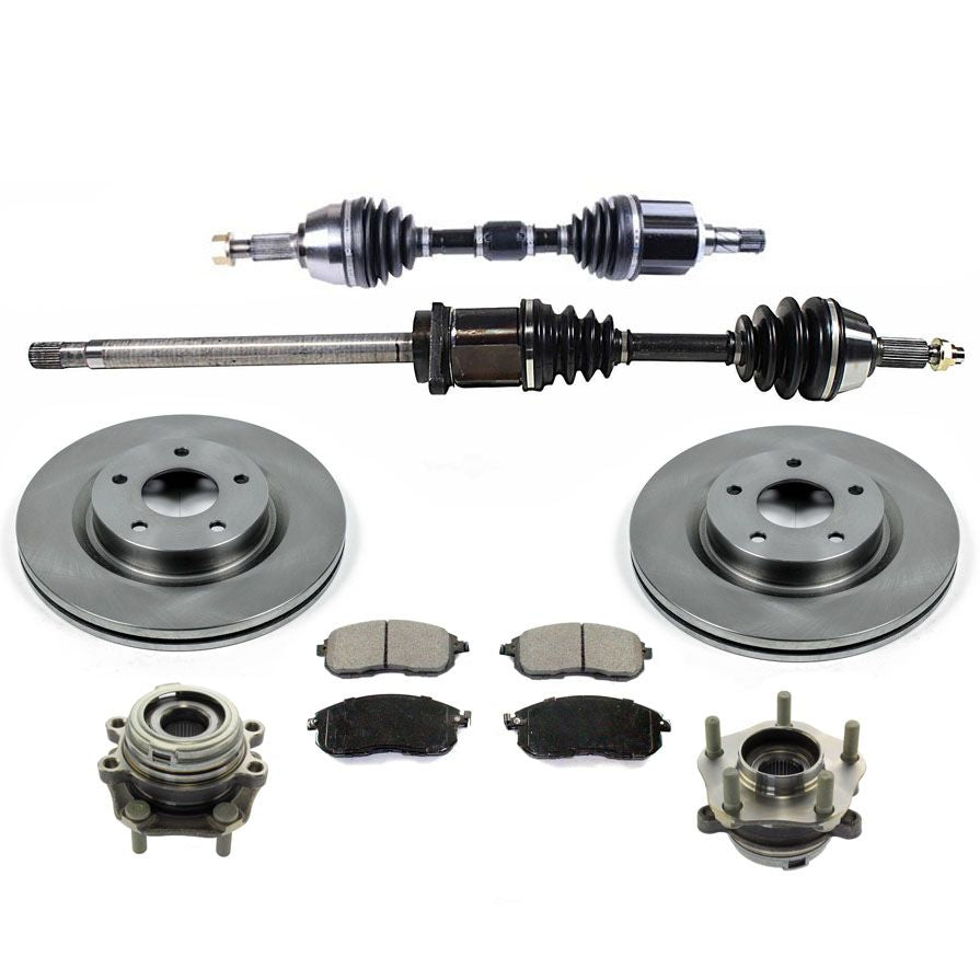 Front Axles Hubs Rotors Pads for Nissan Altima 3.5L Automatic Transmission 07-12