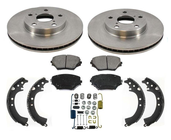 Front Brake Rotors Ceramic Pads Rear Shoes & Springs for 2001-2002 Toyota Rav 4