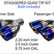 FITS BMW FORD HONDA DUAL QUAD BLUE TIP STAGGERED CHROME TIP KIT
