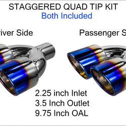FITS BMW FORD HONDA DUAL QUAD BLUE TIP STAGGERED CHROME TIP KIT