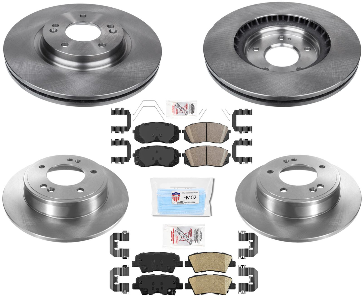 Front Rr 305MM Brake Disc Rotors Pads with Hardware for 2017-2020 KIA Soul 2.0L