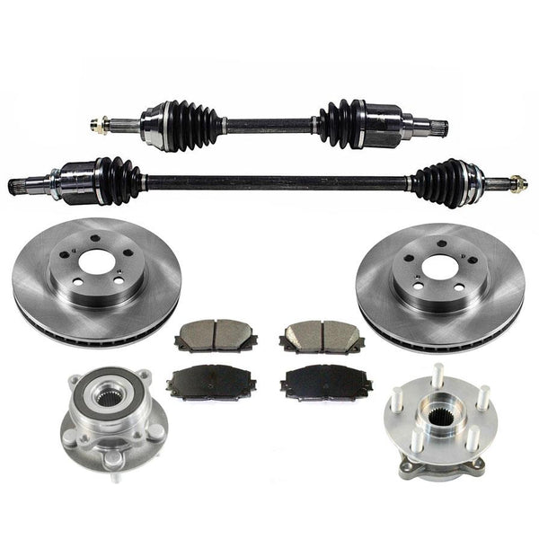 Front Axles Rotors Wheel Hubs Brake Pads for Toyota Prius 1.8L Base 2010-2015