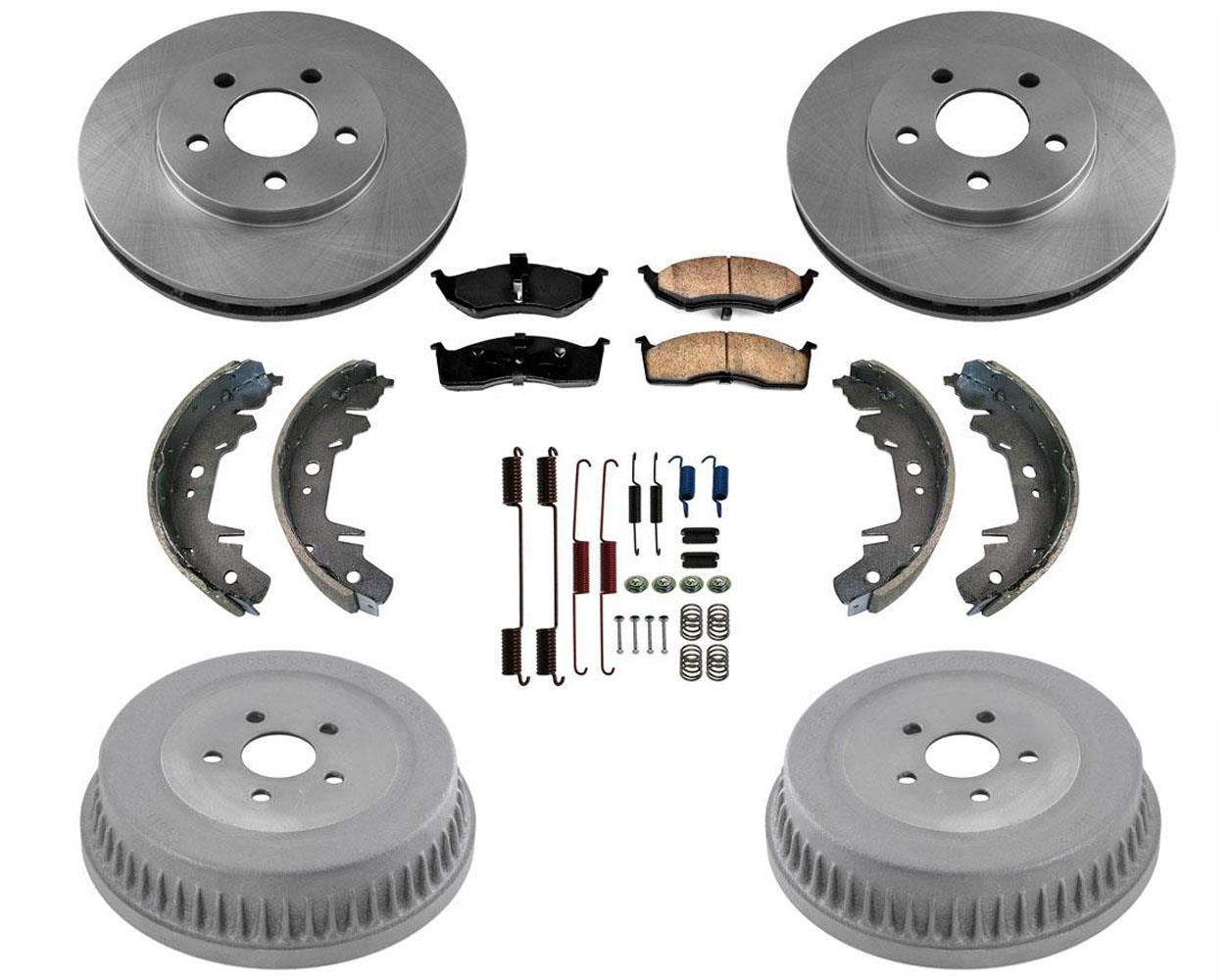 Rotores delanteros, tambores traseros, pastillas de freno, zapatos para llantas Dodge Caravan de 14 pulgadas 96-00