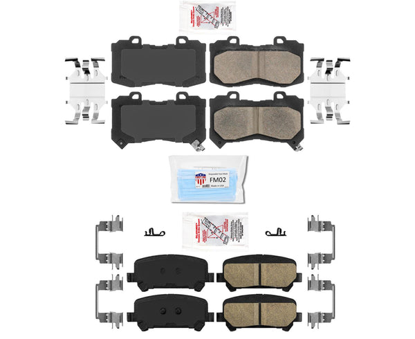 AmeriBrakes Front Rear Ceramic Pads w hardware for 2015-2020 Chevrolet Colorado