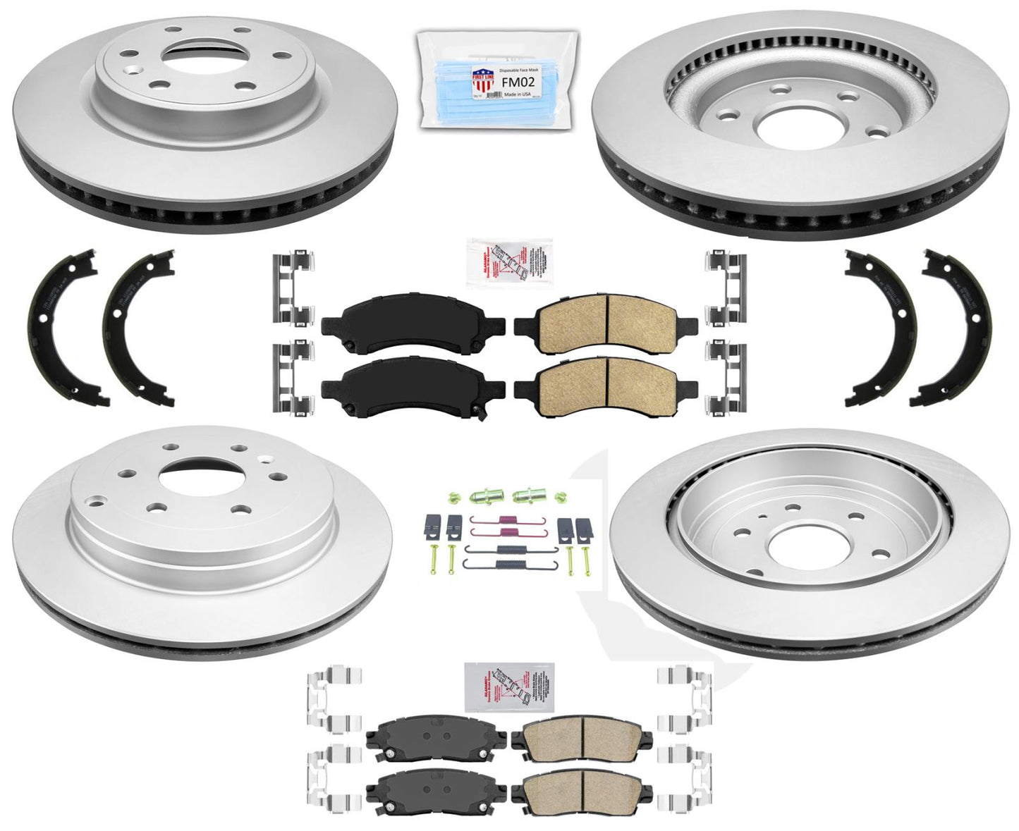 Front & Rear Disc Brake Coated Rotors Ceramic & Brake Pads Fits 07-16 GMC Acadia