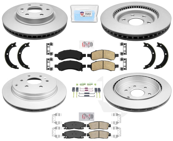 Front & Rear Disc Brake Coated Rotors Ceramic & Brake Pads Fits 07-16 GMC Acadia
