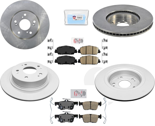 Front & Rear Coated Brake Rotors & Brake Pads Fits 2018-2022 Honda Accord EX