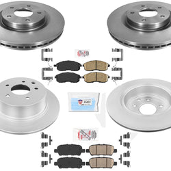 Front & Rear Coated Brake Rotors Pads Hardware Fits 2011-2017 Nissan Juke S SV