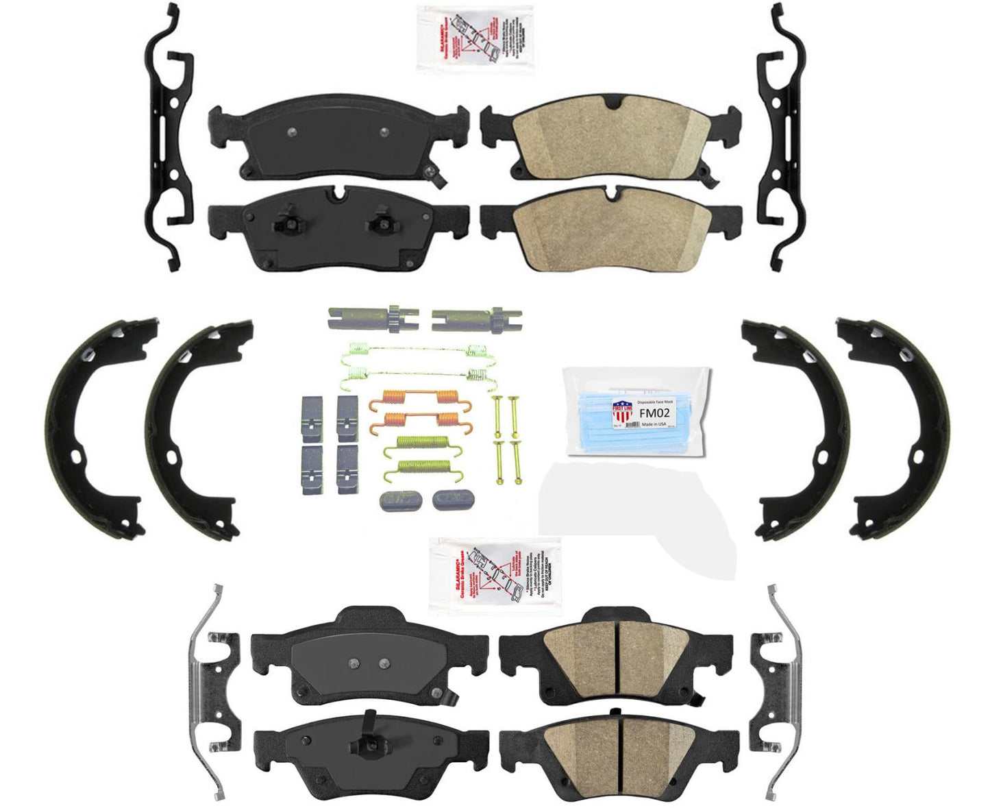 Front & Rear Ceramic Brakes Hardware Parking Shoes For 11-15 Grand Cherokee 5.7L