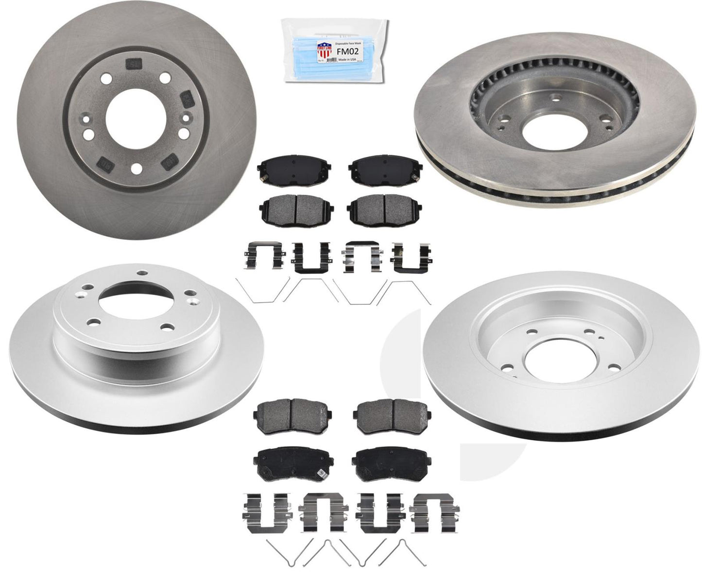Coated Disc Brake Rotors Pads Hardware Fits 2018-2021 KONA Front Wheel Drive