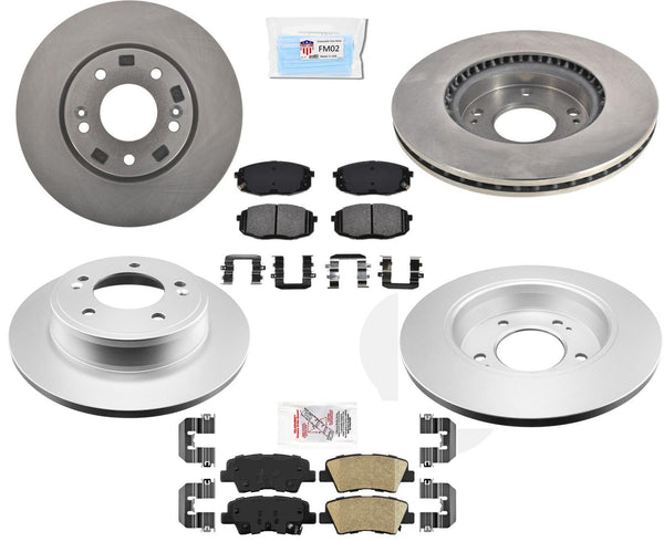 Front & Rear Coated Disc Brake Rotors Pads Hardware Fits 2019-2021 Kia Forte