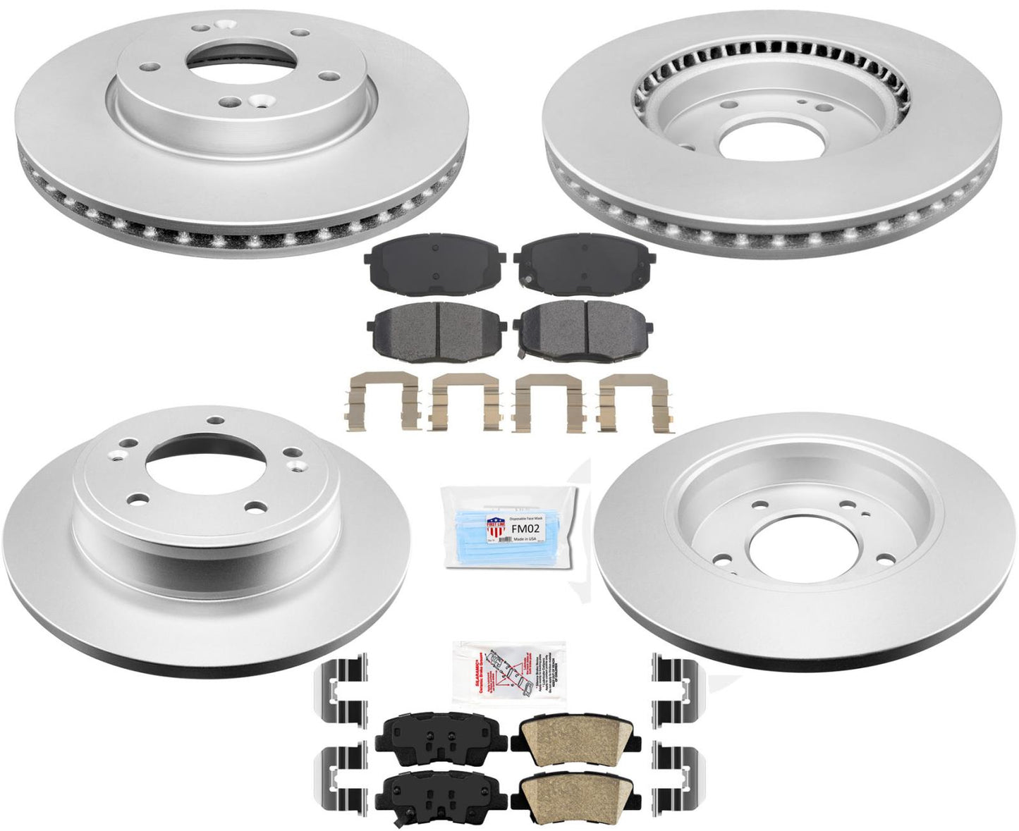 Pastillas de freno de disco recubiertas delanteras y traseras, herrajes para KIA Soul 2014-2016