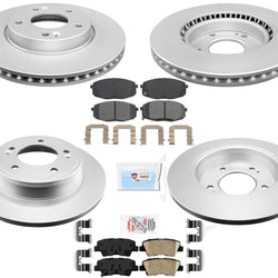 Front & Rear Coated Disc Brake Rotors Pads Hardware Fits For 2014-2016 KIA Soul