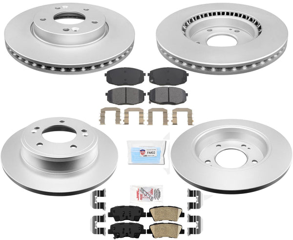 Front & Rear Coated Disc Brake Rotors Pads Hardware Fits For 2014-2016 KIA Soul