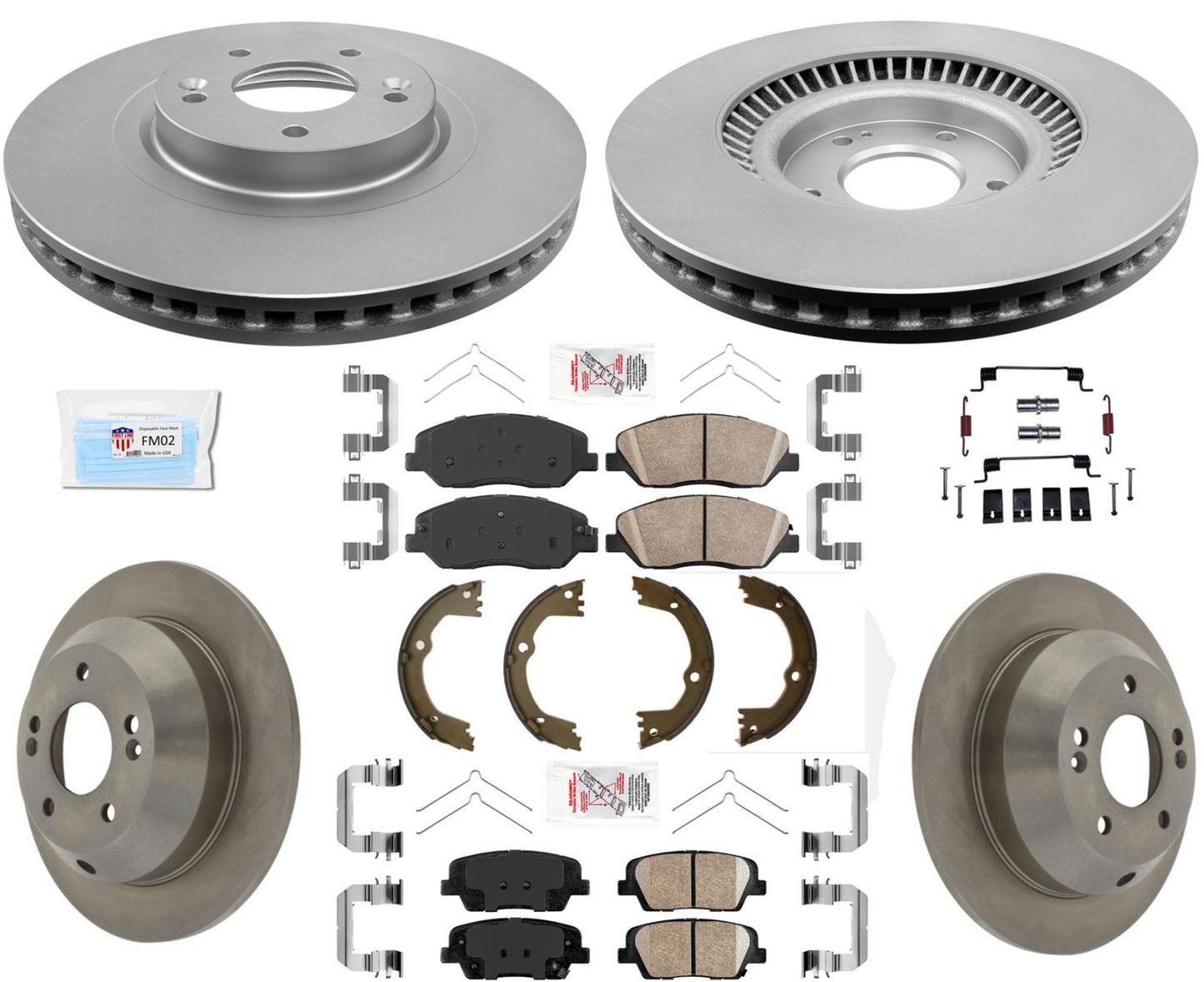 Coated Disc Brake Rotors Pads Hardwar Fits 19-20 Santa Fe W Dual Piston Calipers