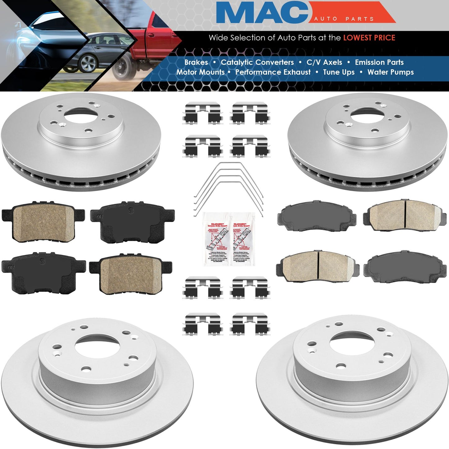 Front & Rear Pads and Rotors for 2009-2012 Honda Accord EX, EXL 300mm