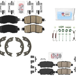AmeriBRAKES Ceramic Pads Hardware Fits 14-2021 Altima with Manual Parking Brake