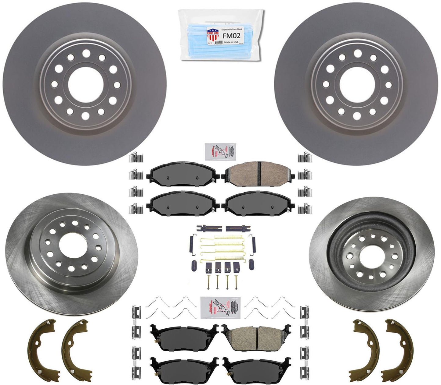 Front & Rear Coated Disc Brake Rotors Pads Hardware Fits for 2019-2021 Ram 1500