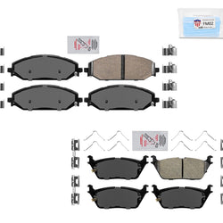 Front & Rear Ameri Brake Ceramic Brake Pads Hardware For 2019-2024 RAM 1500