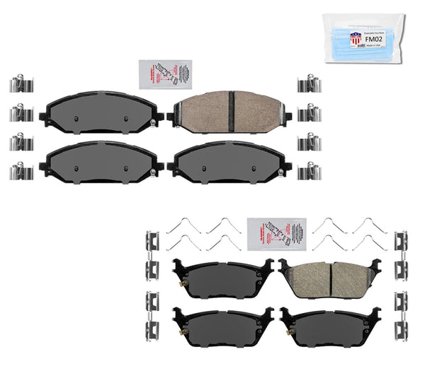 Front & Rear Ameri Brake Ceramic Brake Pads Hardware For 2019-2024 RAM 1500