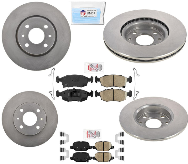 Front & Rear Brake Rotors Ceramic Brake Pads For 12-2017 Fiat 500 1.4L Non Turbo