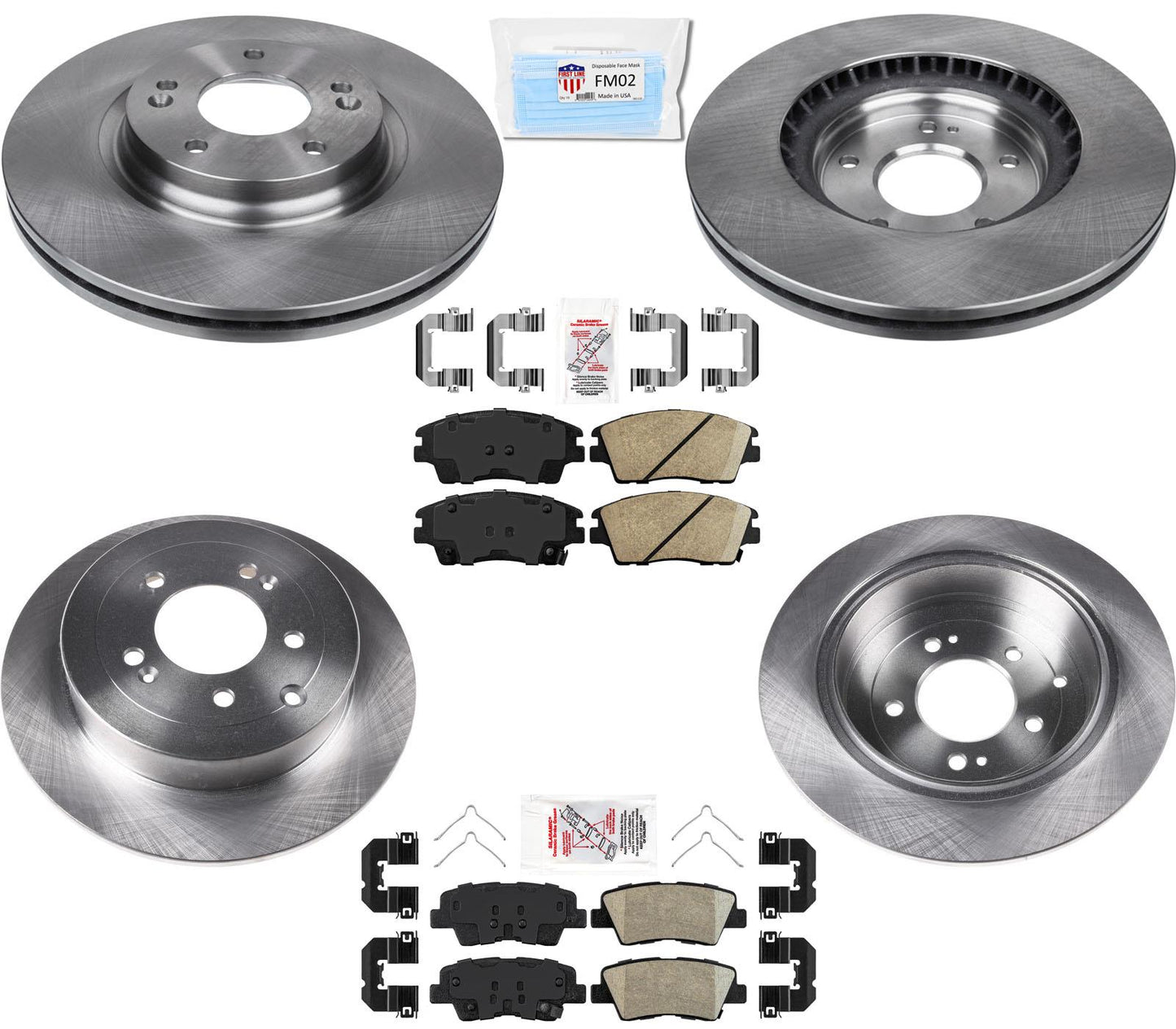 Rotores de freno de disco delantero y trasero con pastillas de cerámica para Hyundai Tucson 16-19, 6 piezas
