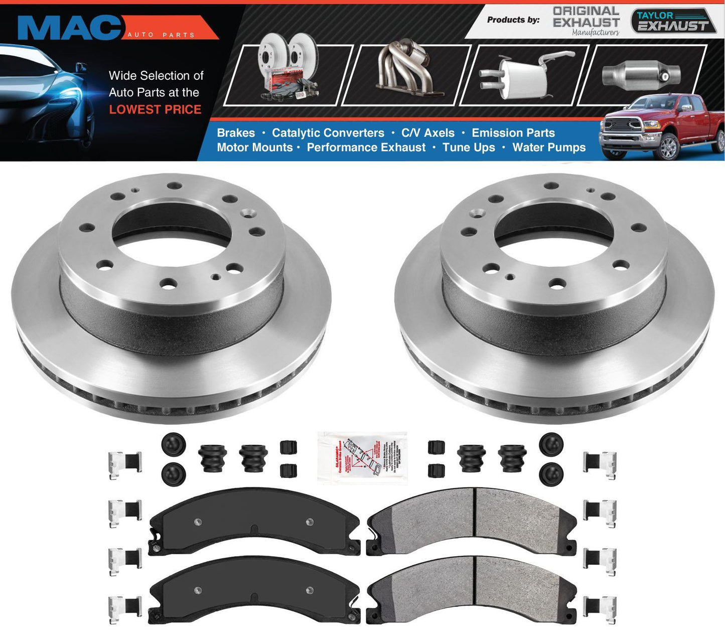 Coated Front Disc Brake Rotors & Pads W/ Hardware For GMC Sierra 2500 2011-2016