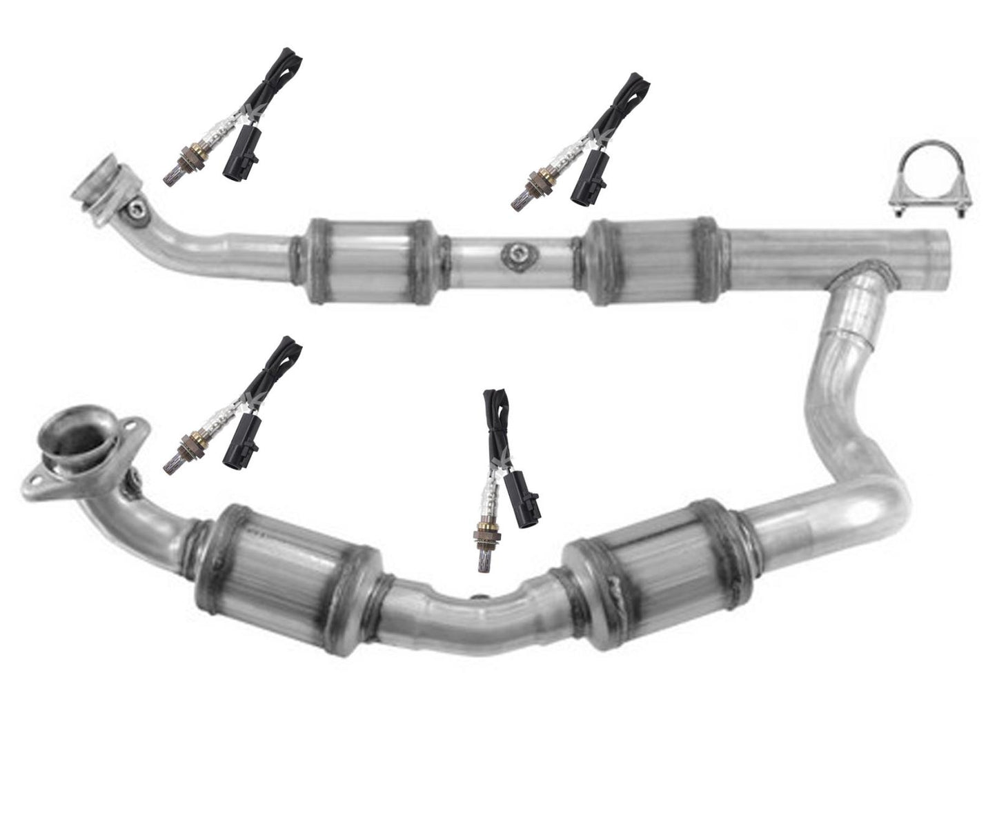 Engine Y Pipe 4 Catalytic Converter O2 Sensors For 2005-2008 Ford E150 5.4L