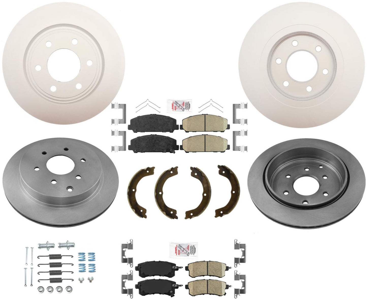 Rotores de freno de disco recubiertos, almohadillas de cerámica, zapatos de estacionamiento para Infiniti QX80 2014-2021