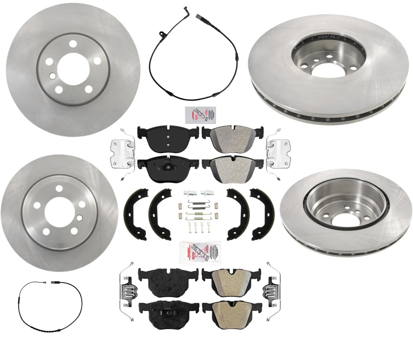 Para BMW X5 2007-2018 3.0L motor. Pastillas de rotores de disco de freno, zapatas de estacionamiento, resortes, 10 piezas