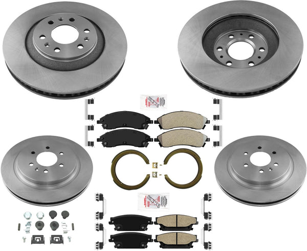 Kit de resorte para zapatos de estacionamiento, pastillas de freno, rotores delanteros y traseros, para Cadillac SRX 04-09