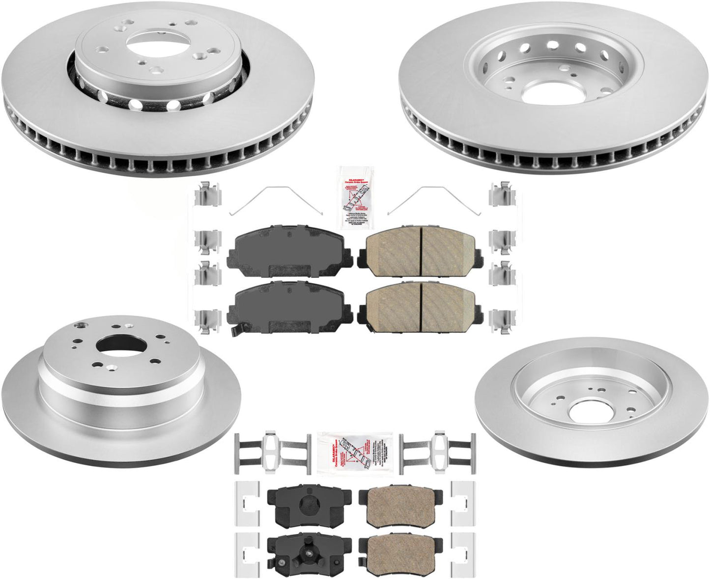AmeriBRAKES Rotores delanteros y traseros Almohadillas de cerámica Hardware para Acura RDX 2013-2018
