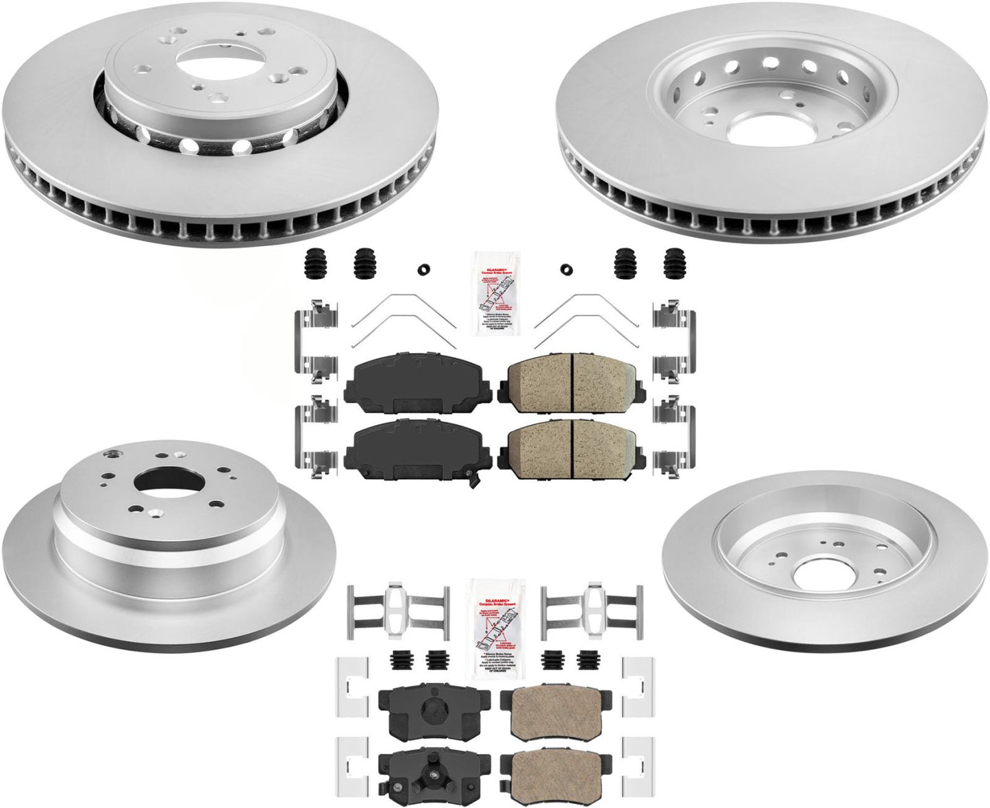 AmeriBRAKES Hardware de almohadillas de cerámica para rotores delanteros y traseros para Acura RDX 2013-2018