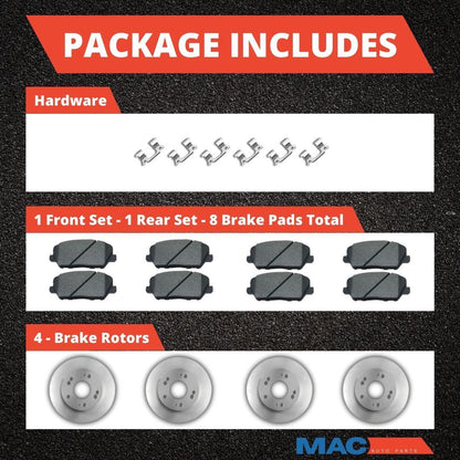 Front & Rear Ceramic Brake Pads & Coated Rotors For 2008-2013 Toyota Highlander