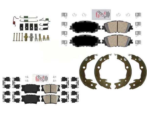 Front & Rear Ceramic Brake Pads Parking Shoes Springs For 2018-2022 Toyota Camry