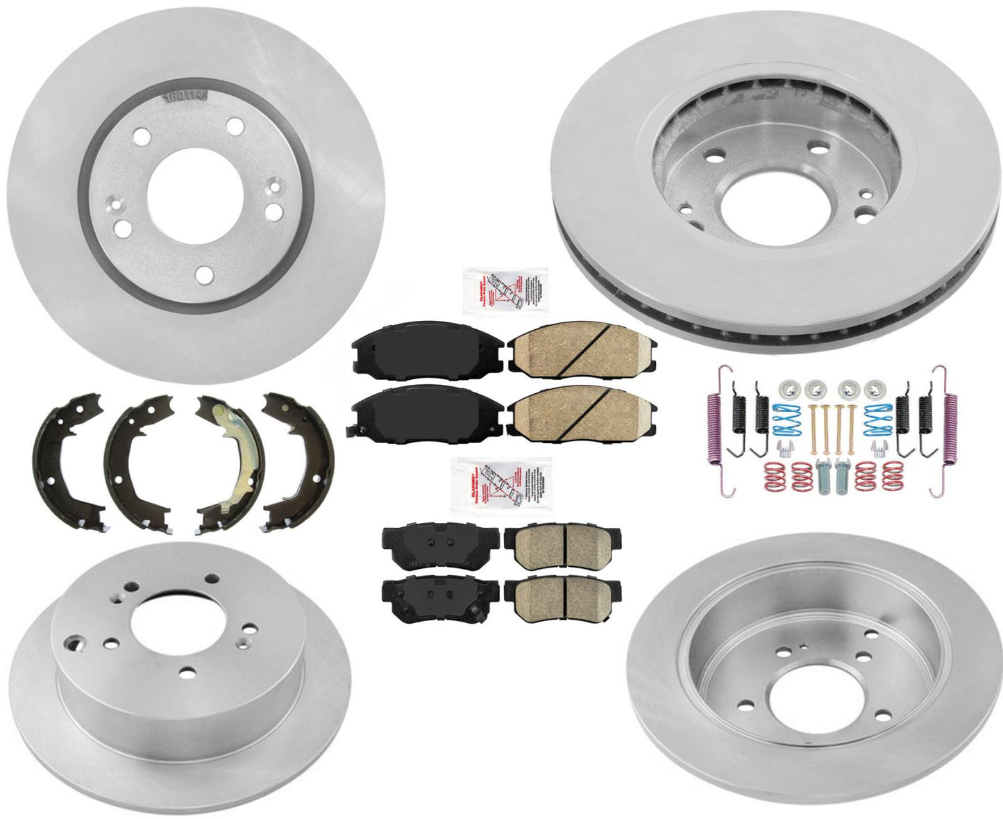 For 01-06 Front Wheel Drive Santa Fe Front & Rear Rotors & Pads Shoes & Hardware