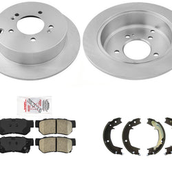 Para rotores y pastillas de freno trasero Santa Fe 2001-2006 y zapatas de freno de estacionamiento.