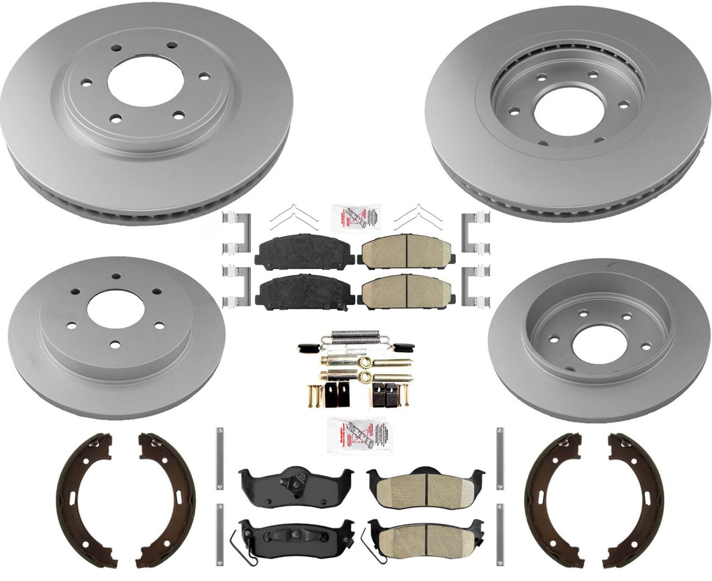 AmeriBRAKES Pastillas de rotores de freno de disco F&amp;R recubiertas para Nissan Armada 2008-2015