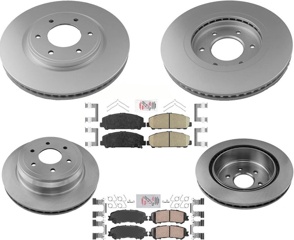 AmeriBRAKES Coated Front & R Disc Brake Rotors & Pads For 2017-2021 Nissan Titan